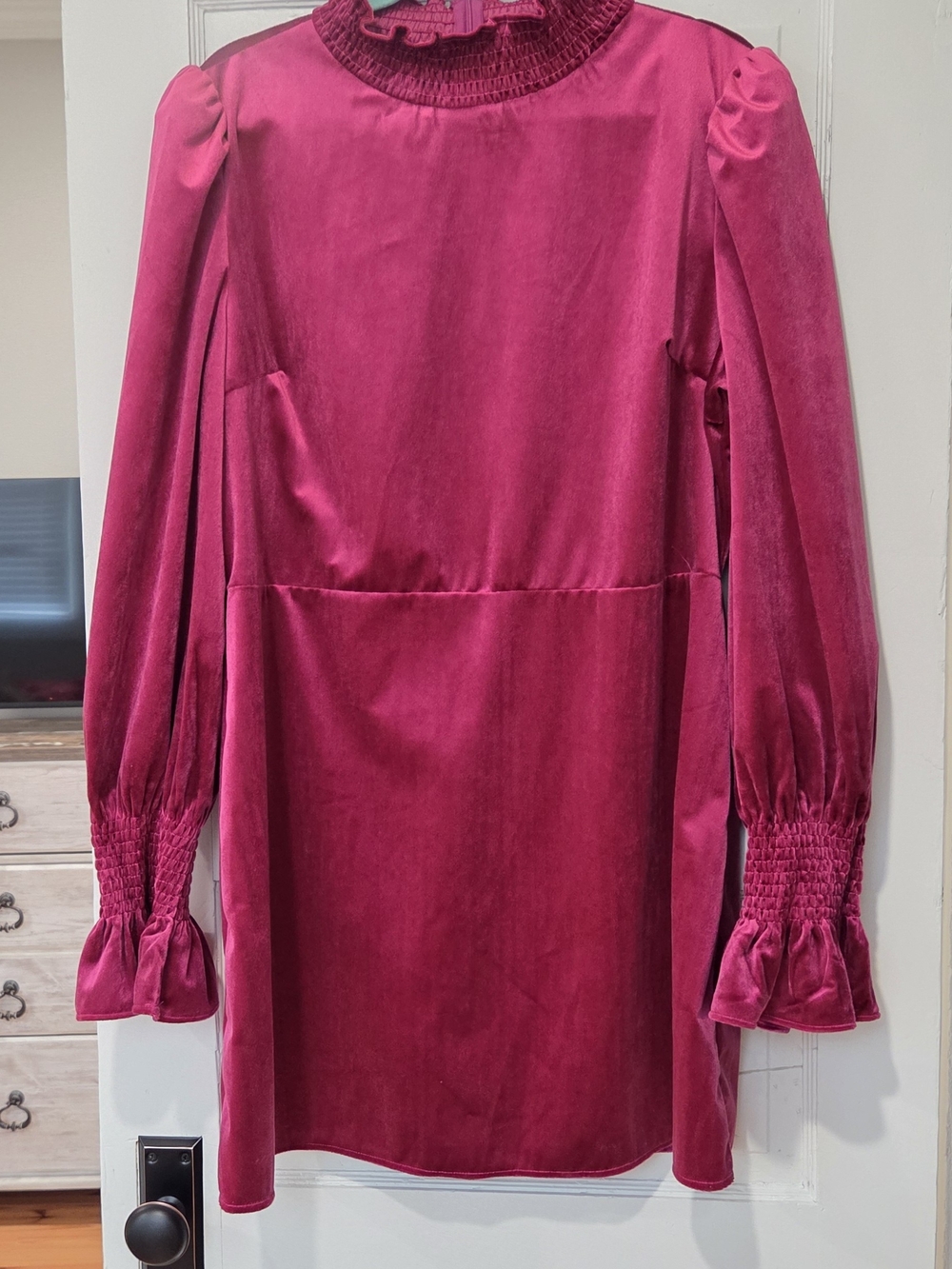 Impressions Velvet Long Sleeve Mini Dress in Fuchsia